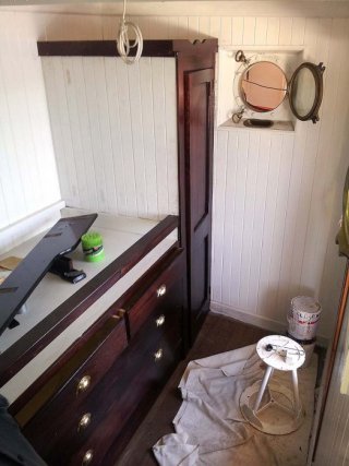 The ship's fittings were stripped out during hull restoration. This is the Chief Engineers cabin being restored JOChiefsCabin